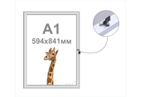 Рамка (стенд) антивандальная алюминиевая с замком и ключем матовая формата А1