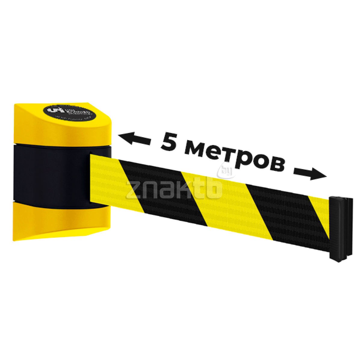 Настенный блок пластиковый желтый с черно-желтой лентой 5 метров