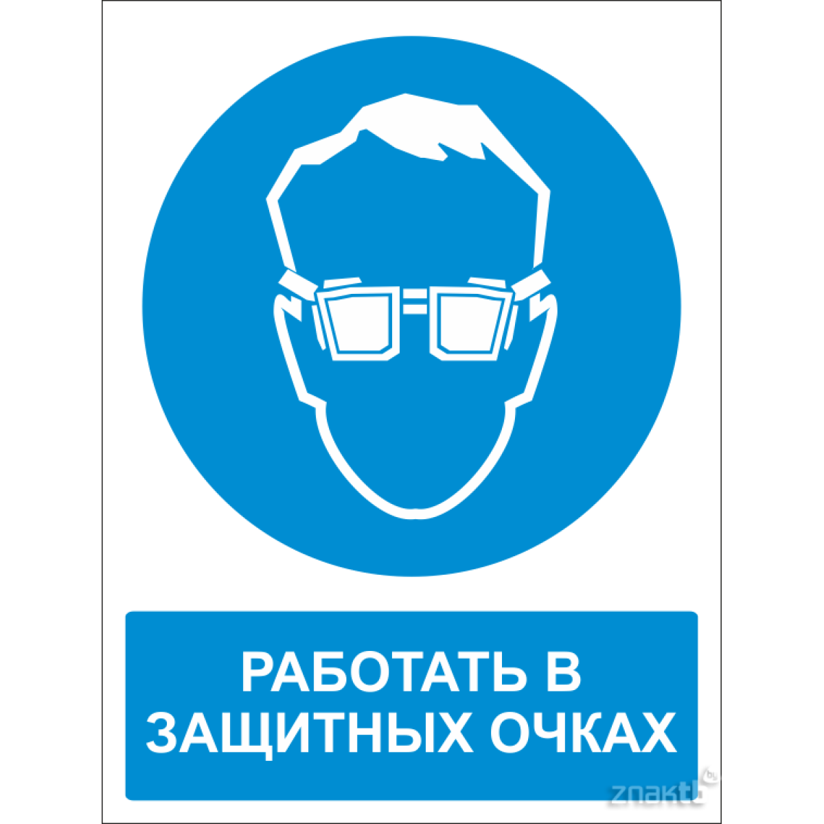 Знак Работать в защитных очках (с поясняющей надписью)