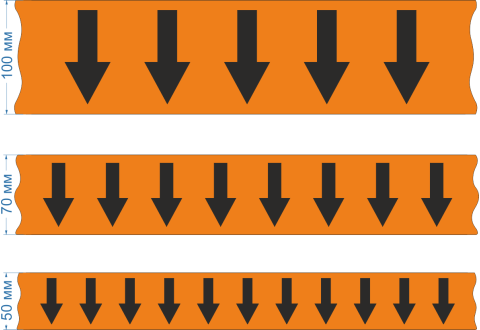Маркировочная лента для трубопровода со стрелками, оранжевая