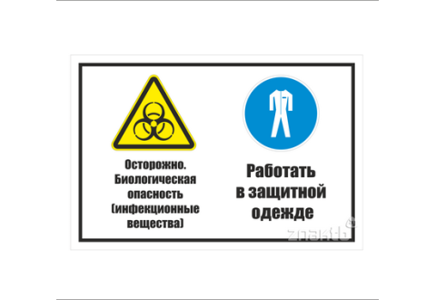 961 Знак "Осторожно. Биологическая опасность (инфекционные вещества). Работать в защитной одежде"